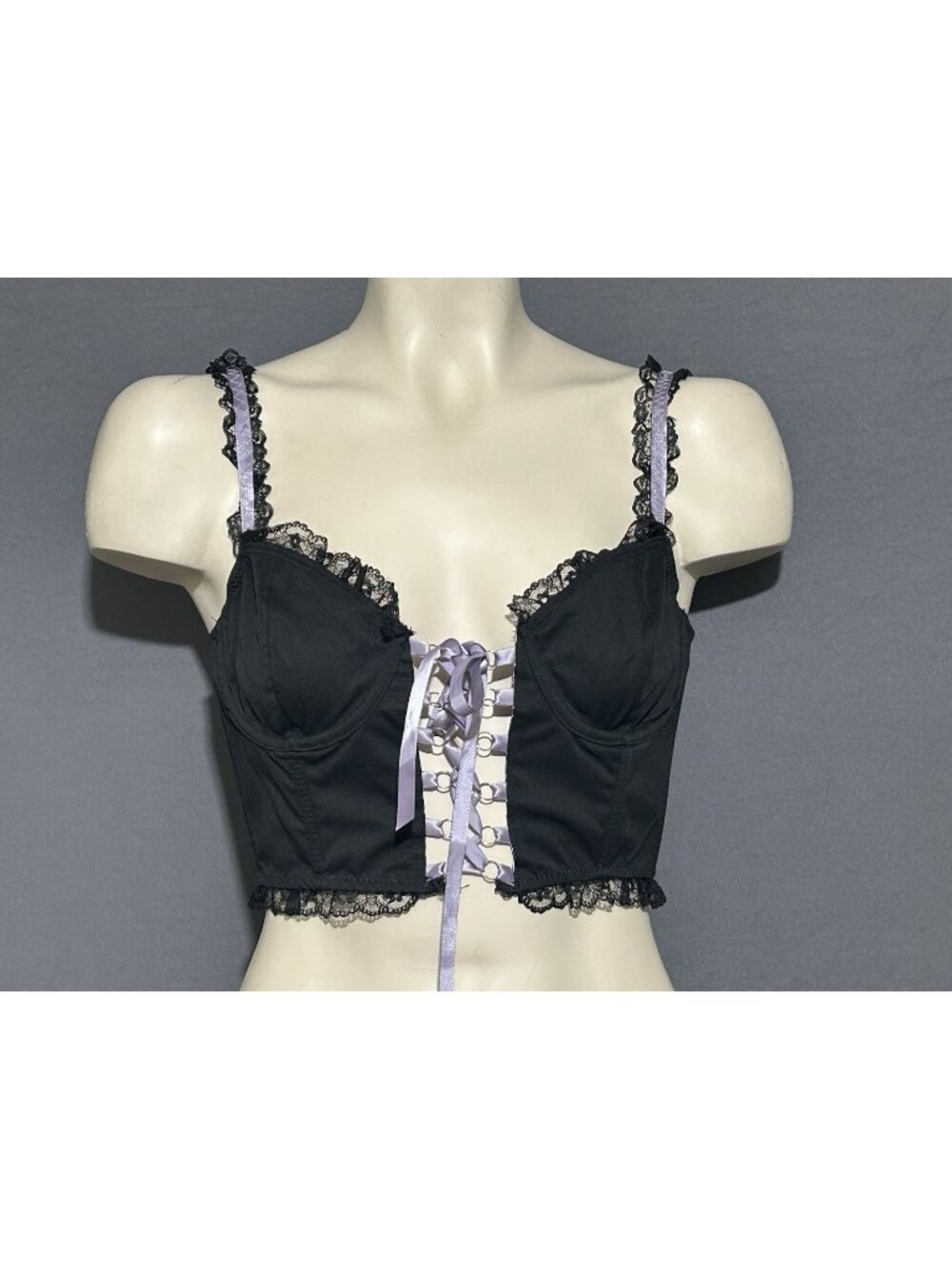 Dolls Kill X Widow Lace Up Bustier Top Black Purple Sz Small Whimsygoth Festival